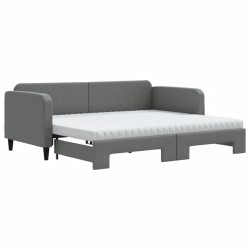 Lit de jour avec gigogne et matelas gris foncé 90x190 cm tissu 