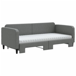 Lit de jour avec gigogne et matelas gris foncé 90x190 cm tissu 