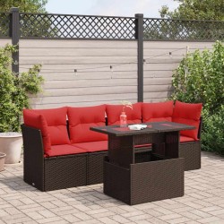 Salon de jardin avec coussins 5pcs marron résine tressée acacia 