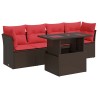 Salon de jardin avec coussins 5pcs marron résine tressée acacia 