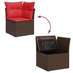 Salon de jardin avec coussins 5pcs marron résine tressée acacia 