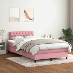Sommier à lattes de lit avec matelas rose 120x220 cm velours 