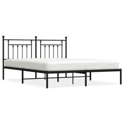 Cadre de lit métal sans matelas et tête de lit noir 180x200 cm 