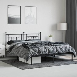 Cadre de lit métal sans matelas et tête de lit noir 180x200 cm 