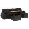 Salon de jardin 6 pcs avec coussins noir résine tressée 