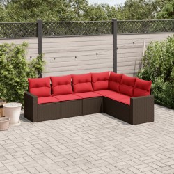 Salon de jardin 6 pcs avec coussins marron résine tressée 