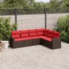 Salon de jardin 6 pcs avec coussins marron résine tressée 