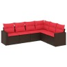 Salon de jardin 6 pcs avec coussins marron résine tressée 