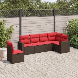 Salon de jardin 6 pcs avec coussins marron résine tressée 