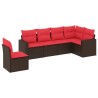 Salon de jardin 6 pcs avec coussins marron résine tressée 