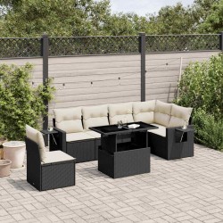 Salon de jardin 7 pcs avec coussins noir résine tressée 