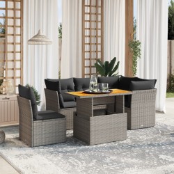 Salon de jardin 5 pcs avec coussins gris résine tressée 