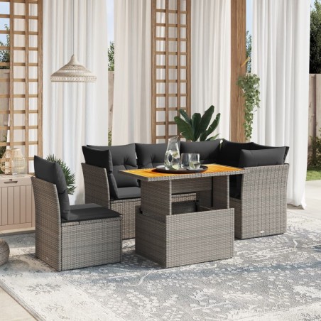 Salon de jardin 5 pcs avec coussins gris résine tressée 