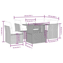 Salon de jardin 5 pcs avec coussins gris résine tressée 