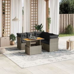 Salon de jardin 5 pcs avec coussins gris résine tressée 