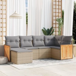Salon de jardin avec coussins 6 pcs beige résine tressée 