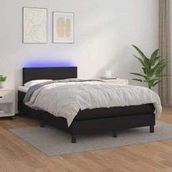 Sommier à lattes de lit matelas LED noir 120x190 cm similicuir 