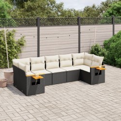 Salon de jardin 7 pcs avec coussins noir résine tressée 