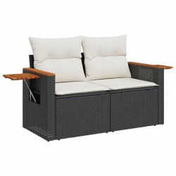 Salon de jardin 7 pcs avec coussins noir résine tressée 