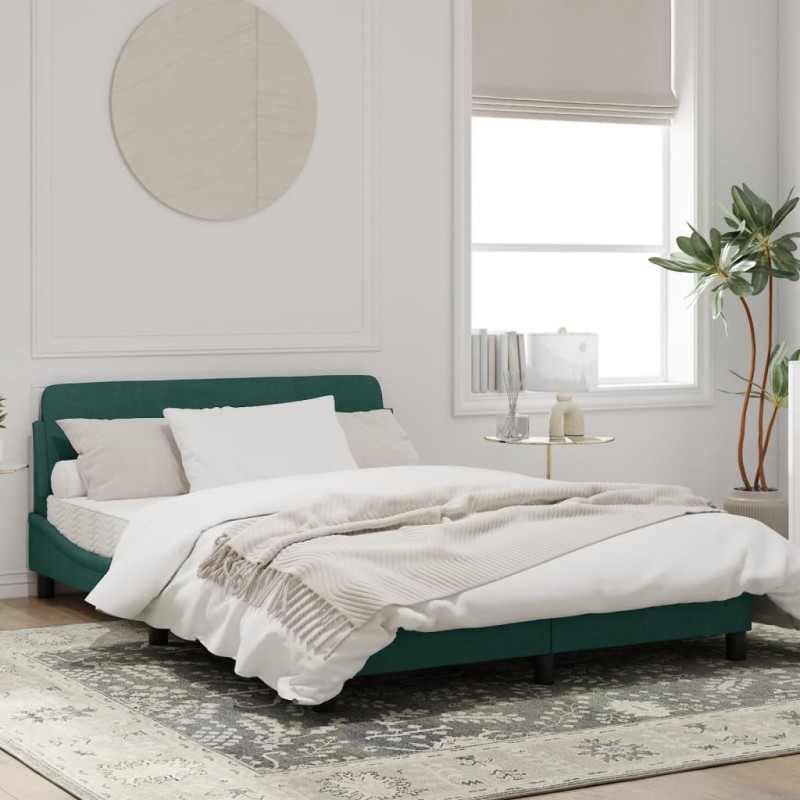 Cadre de lit sans matelas vert foncé 140x190 cm velours 