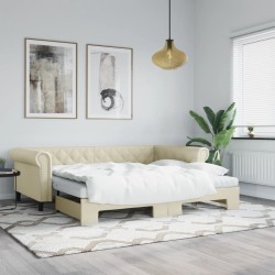Lit de jour avec gigogne et matelas crème 90x200 cm similicuir 