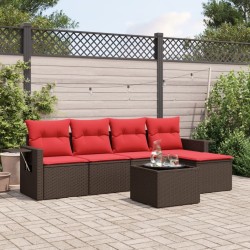 Salon de jardin 6 pcs avec coussins marron résine tressée 