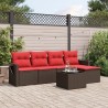 Salon de jardin 6 pcs avec coussins marron résine tressée 