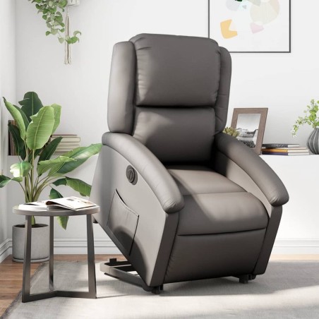 Fauteuil inclinable électrique gris cuir véritable 