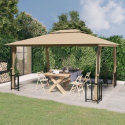 Tonnelle avec parois et toit double 3x4 m Taupe 