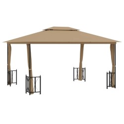 Tonnelle avec parois et toit double 3x4 m Taupe 