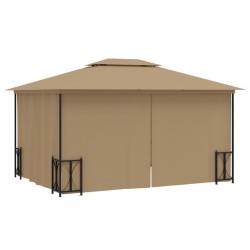 Tonnelle avec parois et toit double 3x4 m Taupe 