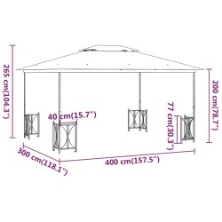 Tonnelle avec parois et toit double 3x4 m Taupe 