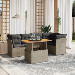 Salon de jardin 5 pcs avec coussins gris résine tressée 