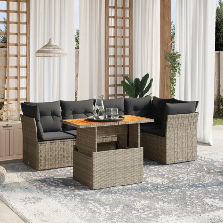 Salon de jardin 5 pcs avec coussins gris résine tressée 