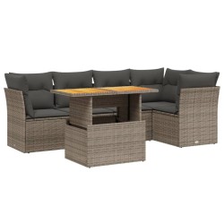Salon de jardin 5 pcs avec coussins gris résine tressée 