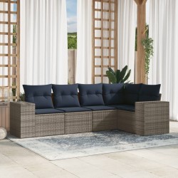 Salon de jardin 5 pcs avec coussins gris résine tressée 