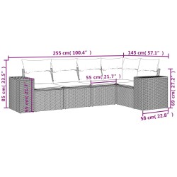 Salon de jardin 5 pcs avec coussins gris résine tressée 