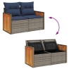 Salon de jardin 5 pcs avec coussins gris résine tressée acacia 