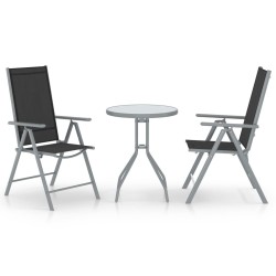 Ensemble de bistro 3 pcs aluminium et textilène argenté 