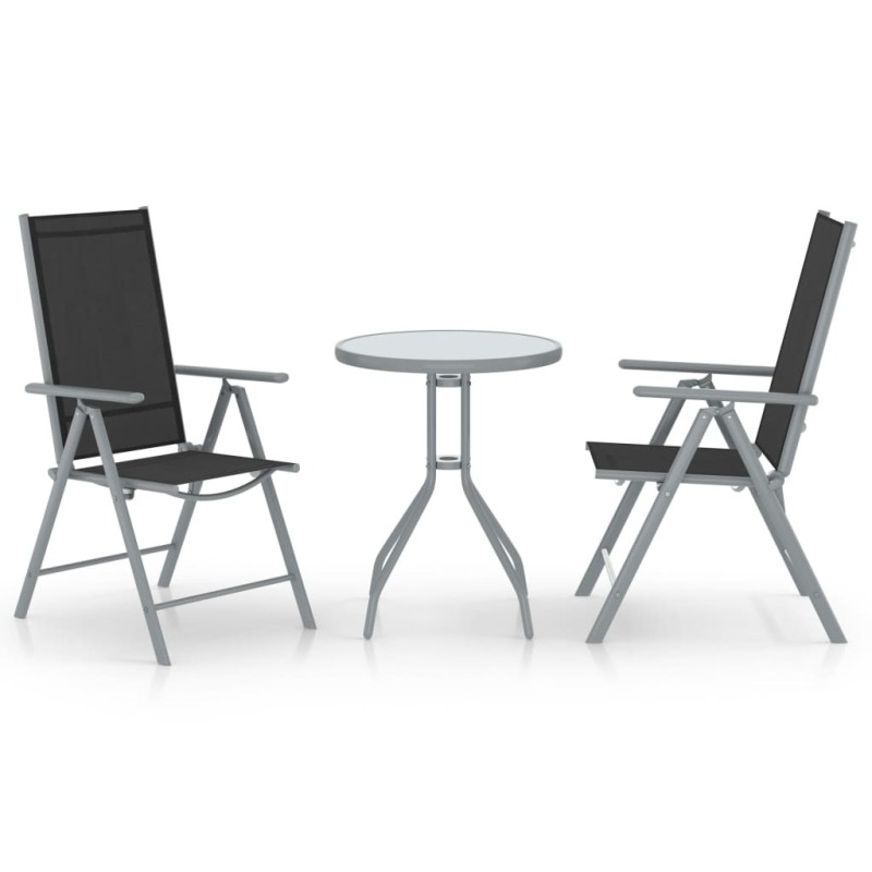 Ensemble de bistro 3 pcs aluminium et textilène argenté 