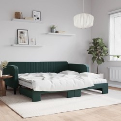 Lit de jour et gigogne et matelas vert foncé 100x200 cm velours 