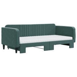Lit de jour et gigogne et matelas vert foncé 100x200 cm velours 