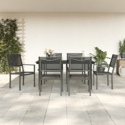 Ensemble à manger de jardin 7 pcs noir textilène et acier 