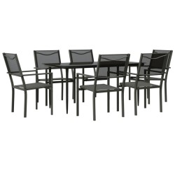 Ensemble à manger de jardin 7 pcs noir textilène et acier 
