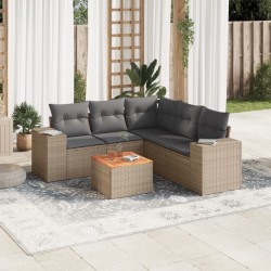 Salon de jardin avec coussins 6 pcs beige résine tressée 