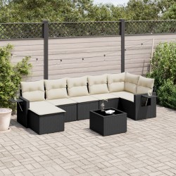 Salon de jardin 8 pcs avec coussins noir résine tressée 