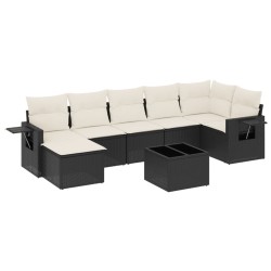 Salon de jardin 8 pcs avec coussins noir résine tressée 