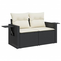 Salon de jardin 8 pcs avec coussins noir résine tressée 