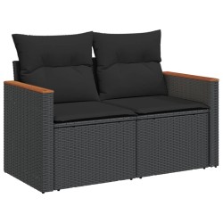 Salon de jardin 7 pcs avec coussins noir résine tressée 