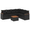 Salon de jardin 7 pcs avec coussins noir résine tressée 